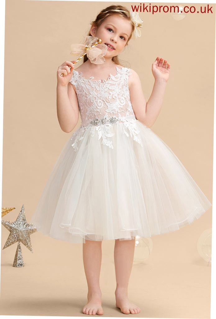 Knee-length Kasey A-Line Flower Girl Dresses Girl Straps - Flower Dress Tulle/Lace Sleeveless