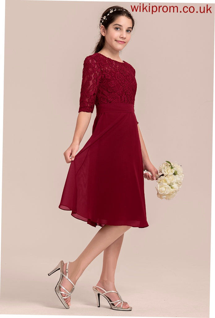 Thirza Junior Bridesmaid Dresses Knee-Length Chiffon Scoop Neck A-Line