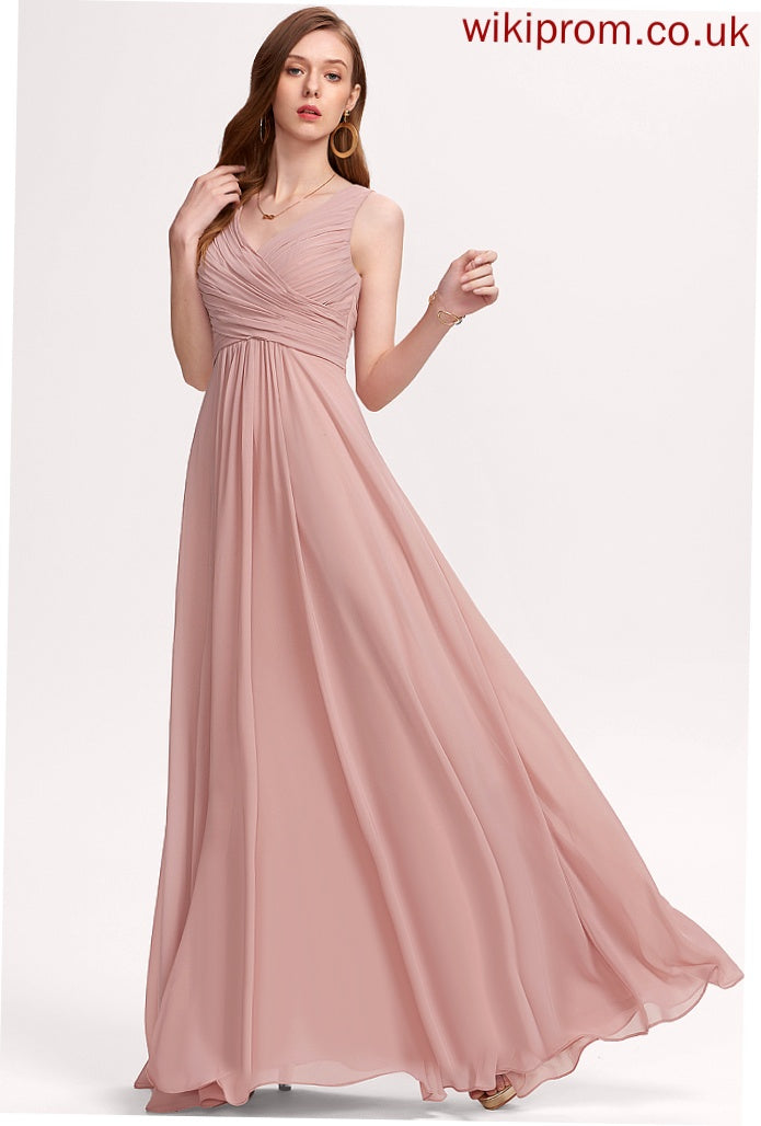 Pleated Floor-Length Chiffon With V-neck Prom Dresses Suzanne A-Line