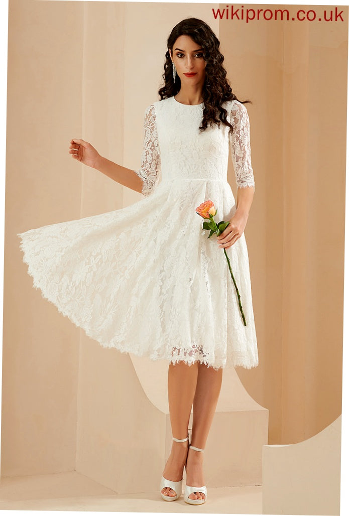 Lace Dress Aniya Knee-Length A-Line Wedding Neck Wedding Dresses Scoop