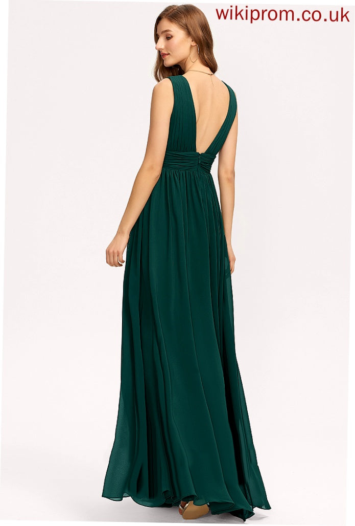 A-Line Floor-Length Silhouette Fabric Neckline V-neck Length Straps&Sleeves Aileen Bridesmaid Dresses