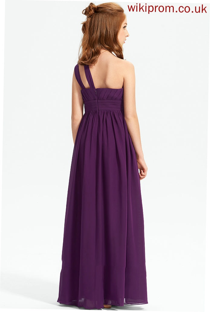 One-Shoulder Aniyah Floor-Length Junior Bridesmaid Dresses With Chiffon Ruffle A-Line