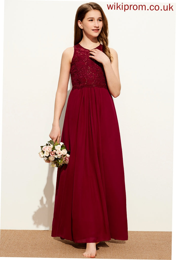 With Sequins Floor-Length Abigail Lace A-Line Scoop Neck Chiffon Junior Bridesmaid Dresses