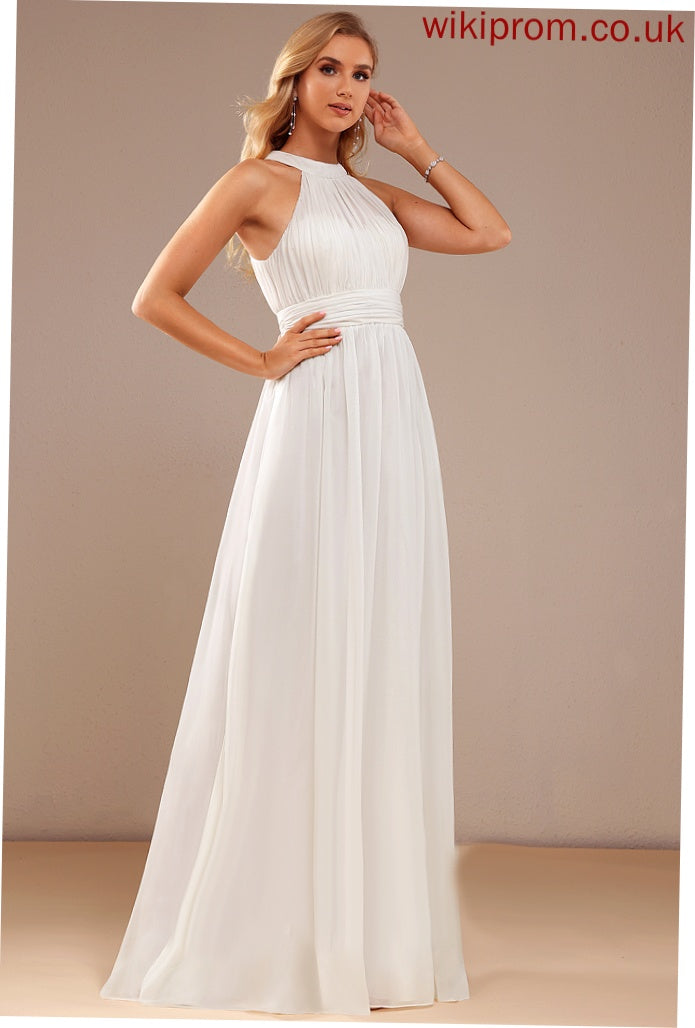 Wedding Ruffle High Pru Chiffon Neck Wedding Dresses Floor-Length Dress A-Line With