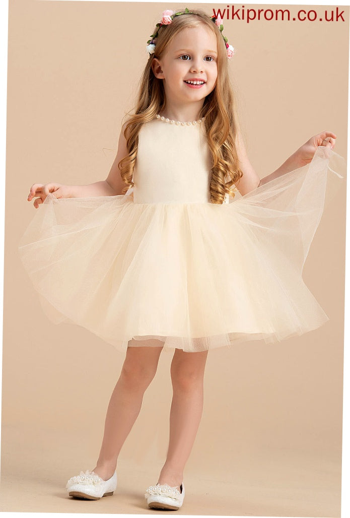 Knee-length Beading With Sleeveless Neck Flower Isabelle Girl Dress A-Line - Satin/Tulle Scoop Flower Girl Dresses