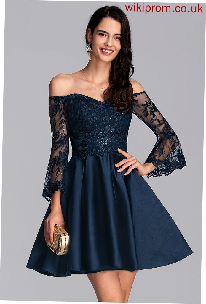 Satin Short/Mini Homecoming With A-Line Lace Alani Off-the-Shoulder Homecoming Dresses Dress