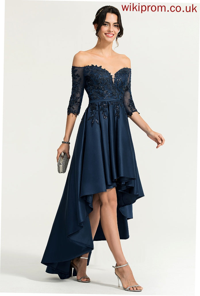 Aliza A-Line Dress Lace With Homecoming Homecoming Dresses Asymmetrical Satin Off-the-Shoulder