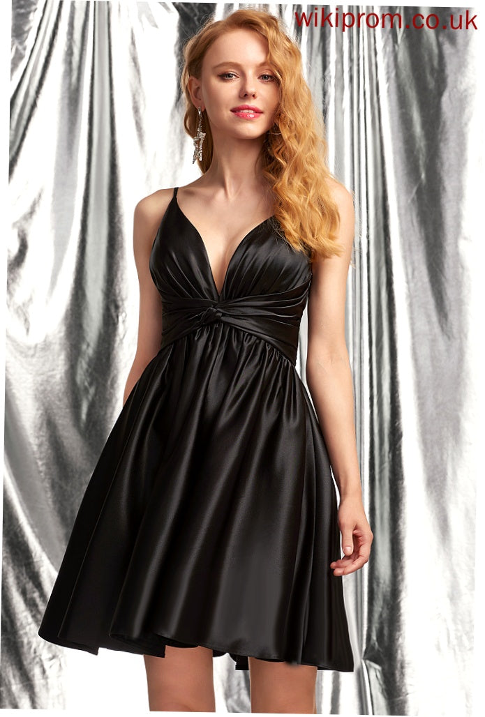 Satin Short/Mini Homecoming Dresses Dress Homecoming A-Line V-neck Madeline