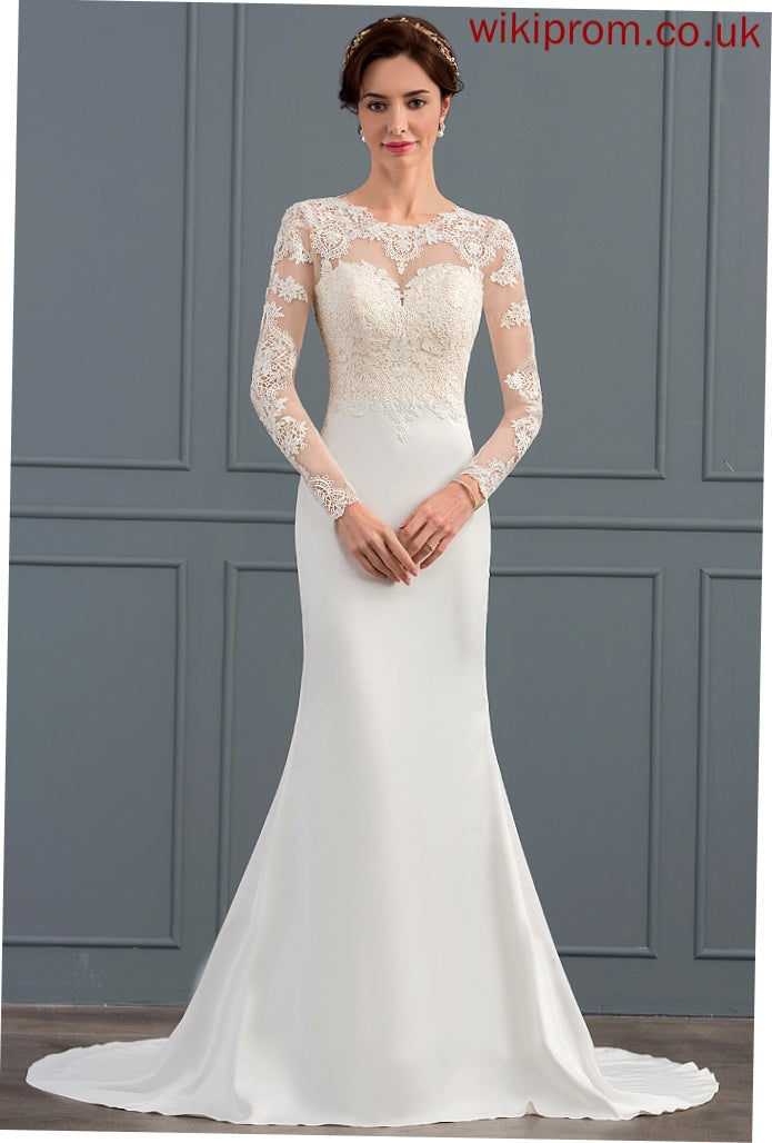 Lace Wedding Dresses Trumpet/Mermaid Wedding Illusion Dress Train Sweep Stretch Carlie Crepe