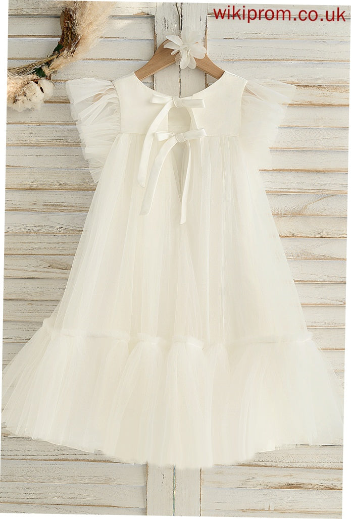 Scoop - A-Line Satin/Tulle Ruffles Girl Knee-length Neck Mia Flower Sleeveless Dress Flower Girl Dresses With