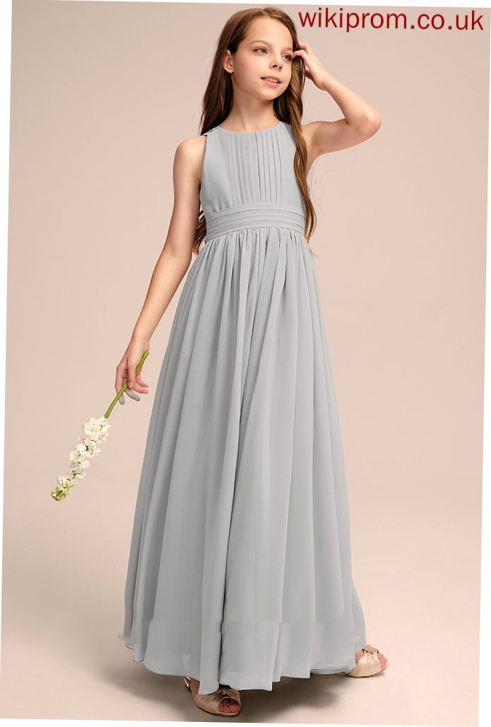 A-Line Ruffle With Junior Bridesmaid Dresses Bow(s) Neck Chiffon Scoop Jaylee Floor-Length