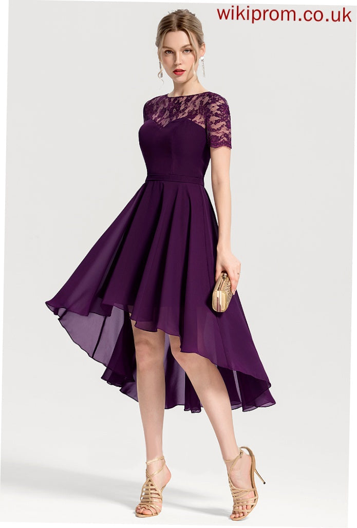 Lace Chiffon With Neck Lace Cocktail Dresses Asymmetrical Cocktail Scoop Dress A-Line Maud