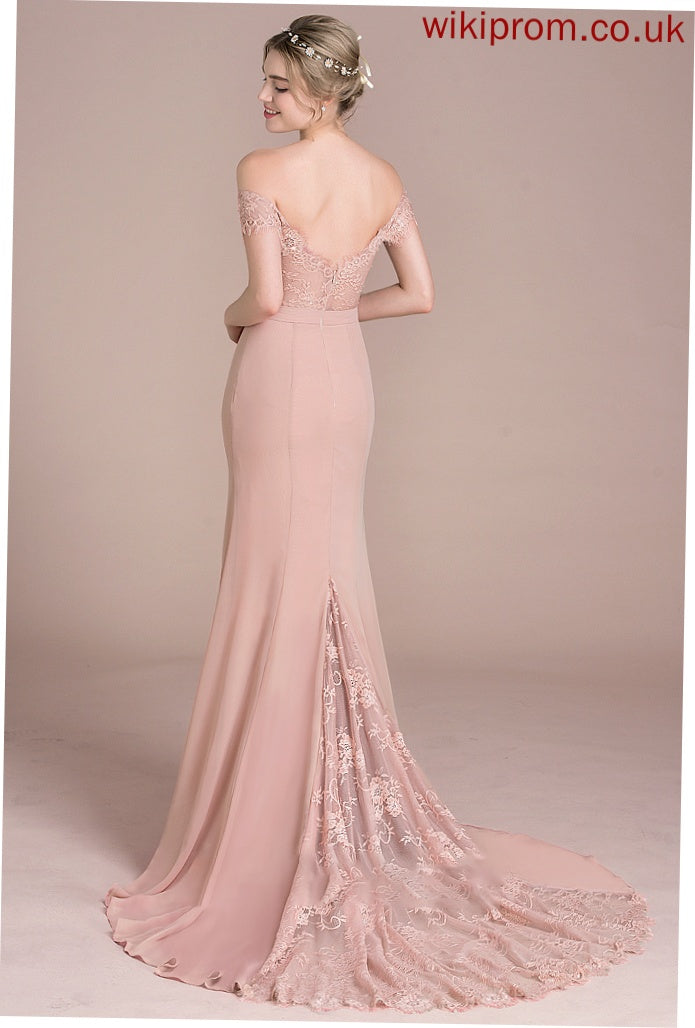 Court Chiffon Prom Dresses Off-the-Shoulder Train Louisa Trumpet/Mermaid With Sequins Lace