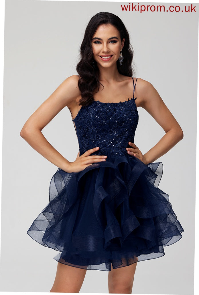 Ball-Gown/Princess Neck Tulle Dress Homecoming Scoop Regina Sequins Homecoming Dresses Lace With Short/Mini