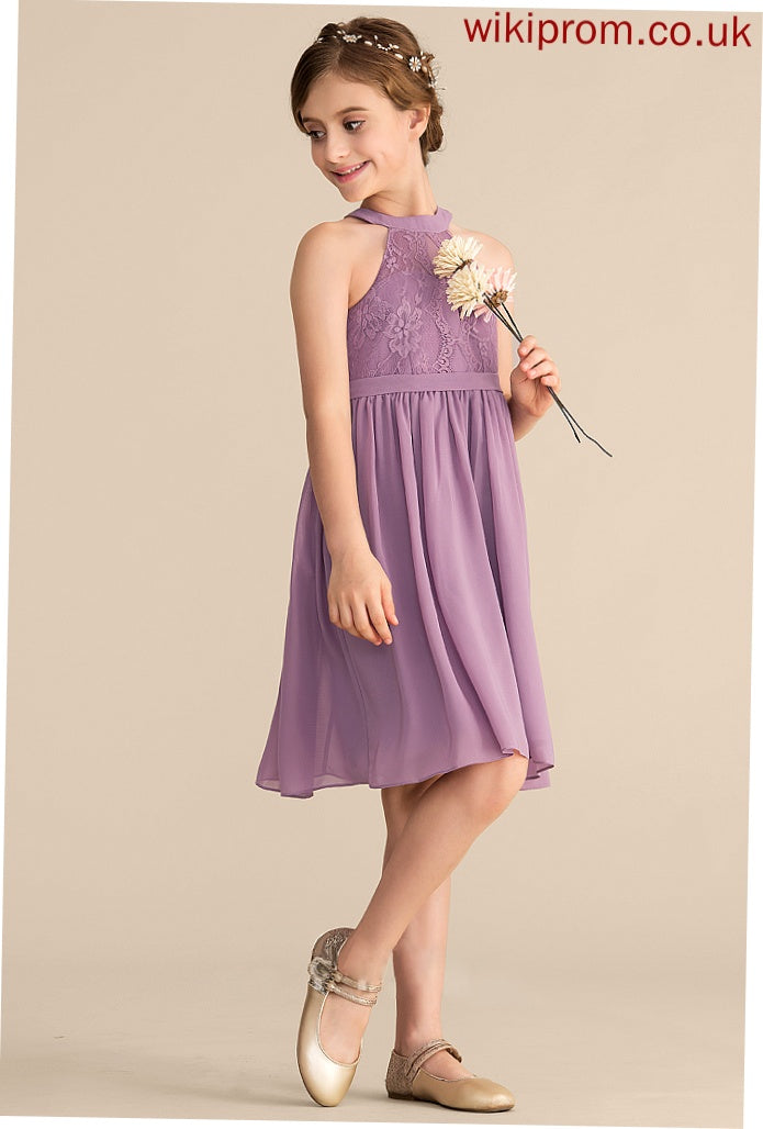 Helga Junior Bridesmaid Dresses Neck Scoop Chiffon A-Line Knee-Length Lace