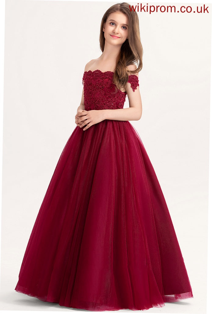 Beading Off-the-Shoulder Tulle Nadine With Ball-Gown/Princess Floor-Length Lace Junior Bridesmaid Dresses Sequins