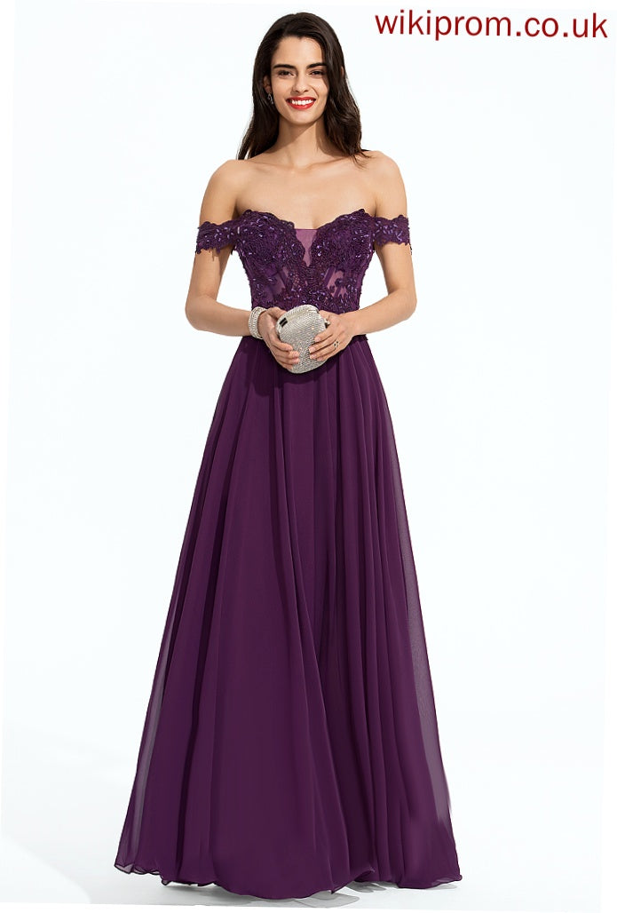 Hailey Beading Chiffon Ball-Gown/Princess With Prom Dresses Sequins Floor-Length Lace Off-the-Shoulder