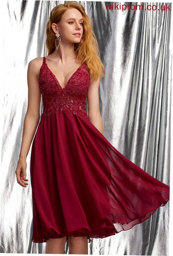 Homecoming Chiffon A-Line Homecoming Dresses Tessa Dress V-neck Knee-Length