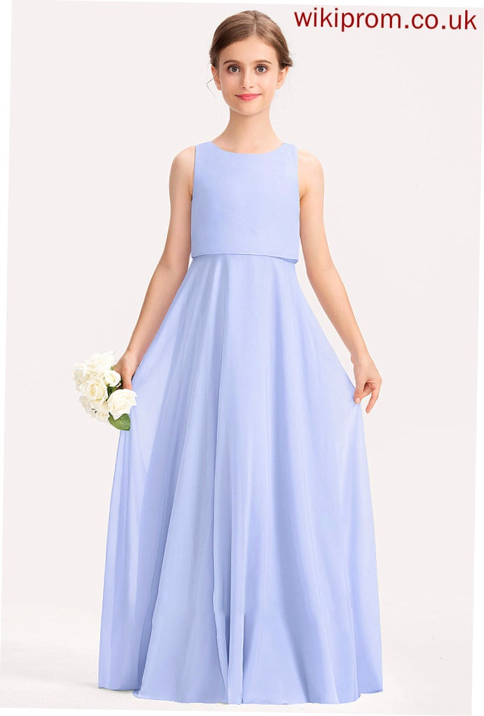 A-Line Annika Floor-Length Junior Bridesmaid Dresses Neck Scoop Chiffon