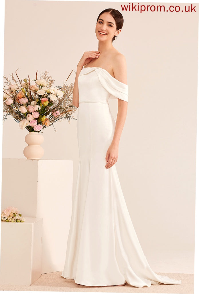 Wedding Dresses Dress Sweep Trumpet/Mermaid Wedding Ruffle Tia With Satin Train Off-the-Shoulder