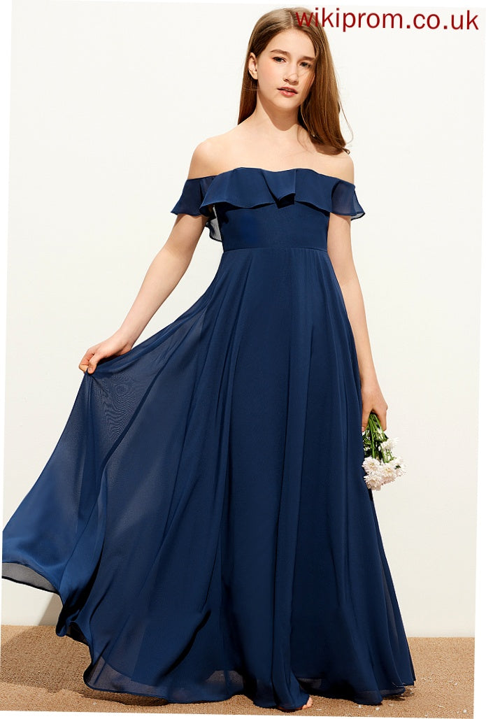 Junior Bridesmaid Dresses Chiffon A-Line Off-the-Shoulder Rayne Floor-Length