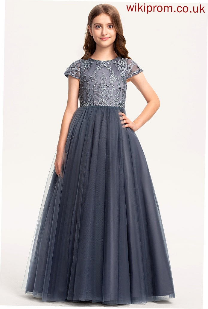 Tulle Junior Bridesmaid Dresses Kaylen Neck Lace Floor-Length Ball-Gown/Princess Scoop