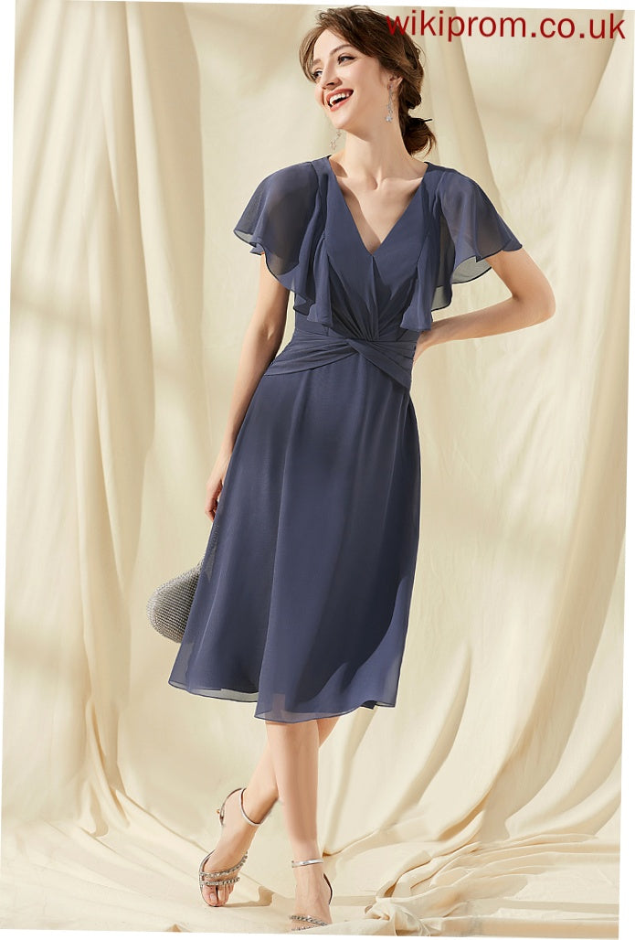 Dress Willow Cocktail Ruffle Chiffon A-Line Knee-Length With V-neck Cocktail Dresses