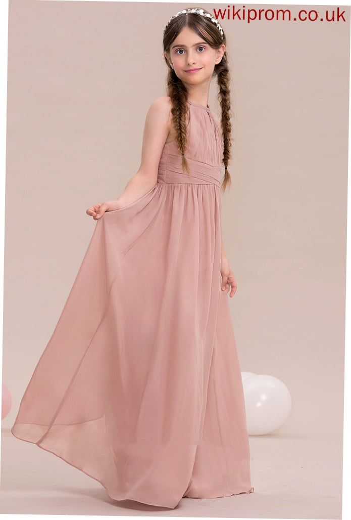 A-Line Madalyn Neck Floor-Length Scoop With Ruffle Junior Bridesmaid Dresses Chiffon