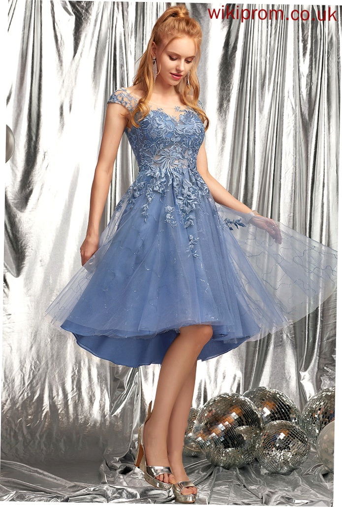 Tulle Yasmine With Scoop Homecoming Dresses Neck A-Line Sequins Lace Dress Homecoming Asymmetrical