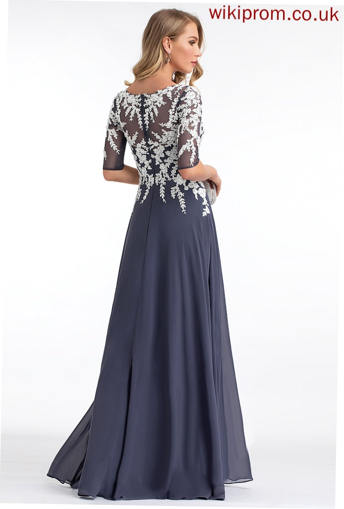 Jadyn Lace Floor-Length Sequins Chiffon V-neck A-Line Prom Dresses With