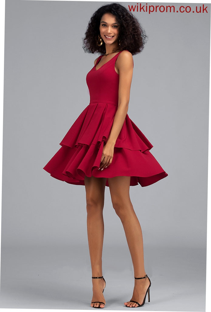 Cascading With A-Line Stretch Short/Mini Dress Crepe V-neck Ruffles Homecoming Dresses Homecoming Gloria