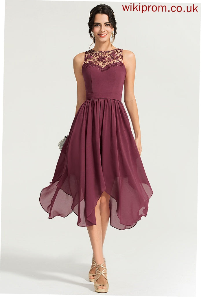 A-Line Luz Asymmetrical Cocktail Dress Neck Chiffon Scoop Lace Cocktail Dresses