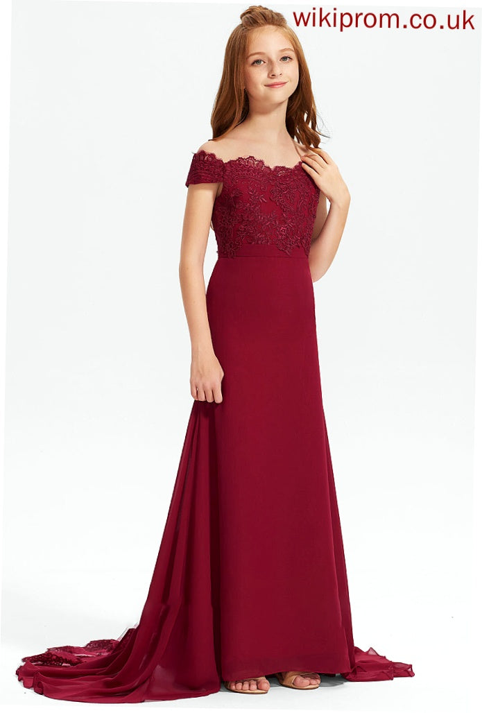 Junior Bridesmaid Dresses Chiffon Train Court Kaydence Off-the-Shoulder Trumpet/Mermaid Lace