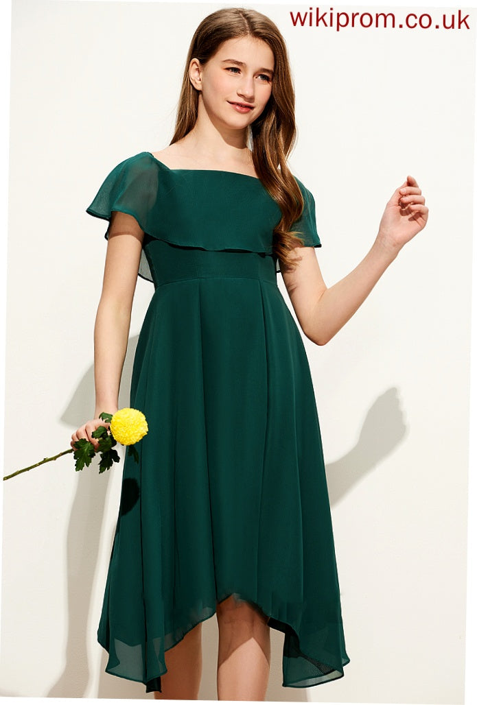 A-Line Neckline Junior Bridesmaid Dresses Square Knee-Length Chiffon Marcia