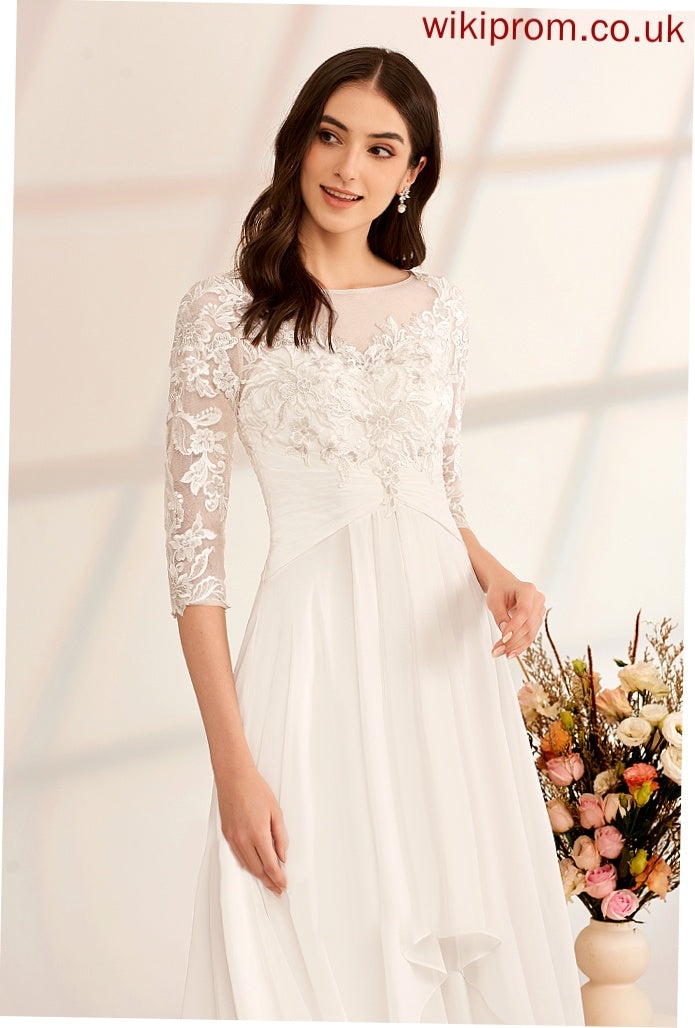 Beading Chiffon Illusion Wedding Dresses Ruffle With A-Line Wedding Lace Dress Charlee Floor-Length