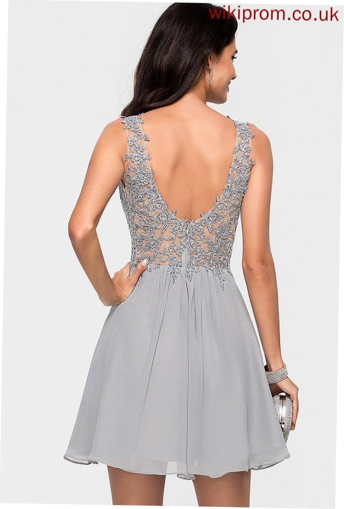 Brisa Chiffon Lace Dress V-neck Short/Mini A-Line With Homecoming Homecoming Dresses Beading