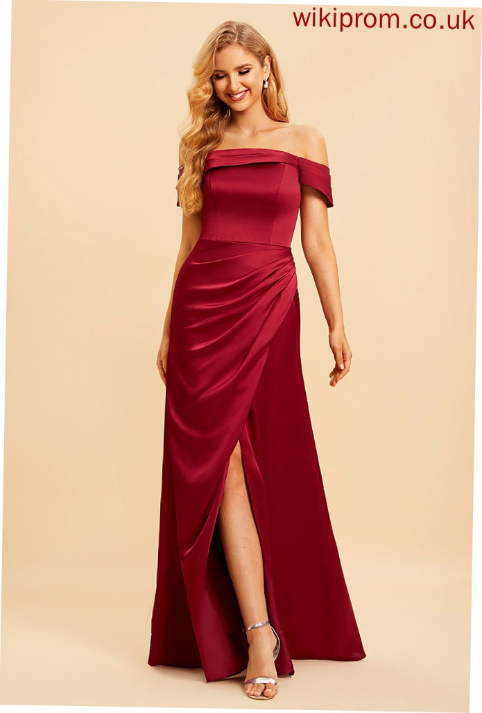 Silhouette Off-the-Shoulder Fabric SplitFront A-Line Length Neckline Embellishment Floor-Length Claudia Sleeveless Trumpet/Mermaid Bridesmaid Dresses