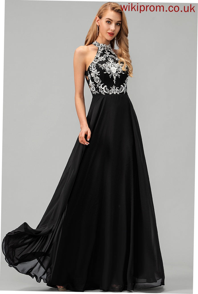 Chiffon Floor-Length Prom Dresses Scoop Britney A-Line