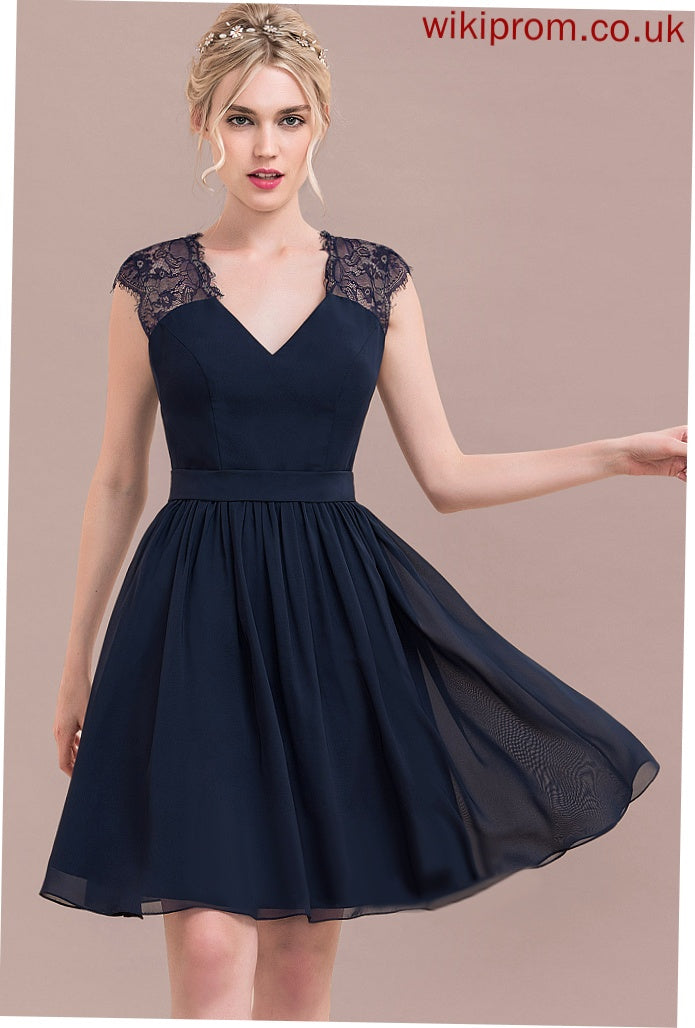 Lace Cocktail Dresses Dress V-neck A-Line Chiffon Kiersten Cocktail Knee-Length