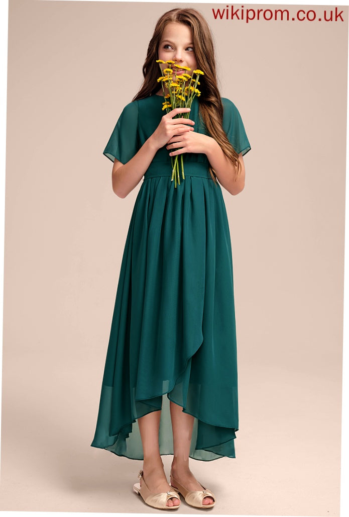 Scoop Asymmetrical Chiffon Bow(s) With Angeline A-Line Neck Ruffle Junior Bridesmaid Dresses