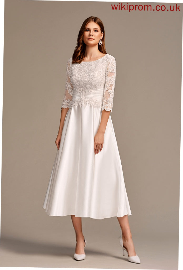 Scoop Presley Dress A-Line Satin Wedding Dresses Lace Wedding Tea-Length