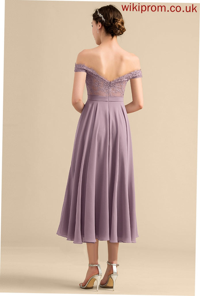 Dress Tea-Length A-Line Homecoming Chiffon Off-the-Shoulder Beading Sal With Homecoming Dresses Lace