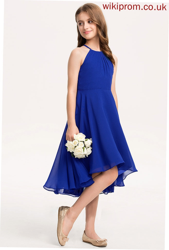 A-Line Chiffon With Janey Asymmetrical Scoop Junior Bridesmaid Dresses Neck Ruffle