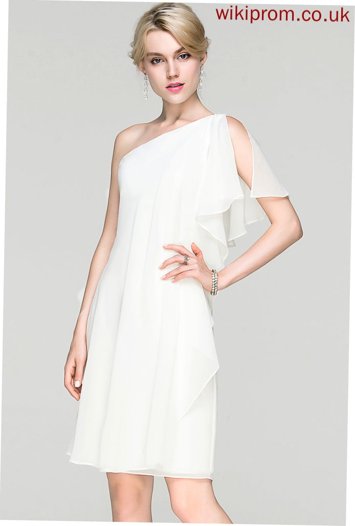 Knee-Length Cocktail Dresses Chiffon Dress One-Shoulder Sheath/Column With Vanessa Ruffle Cocktail