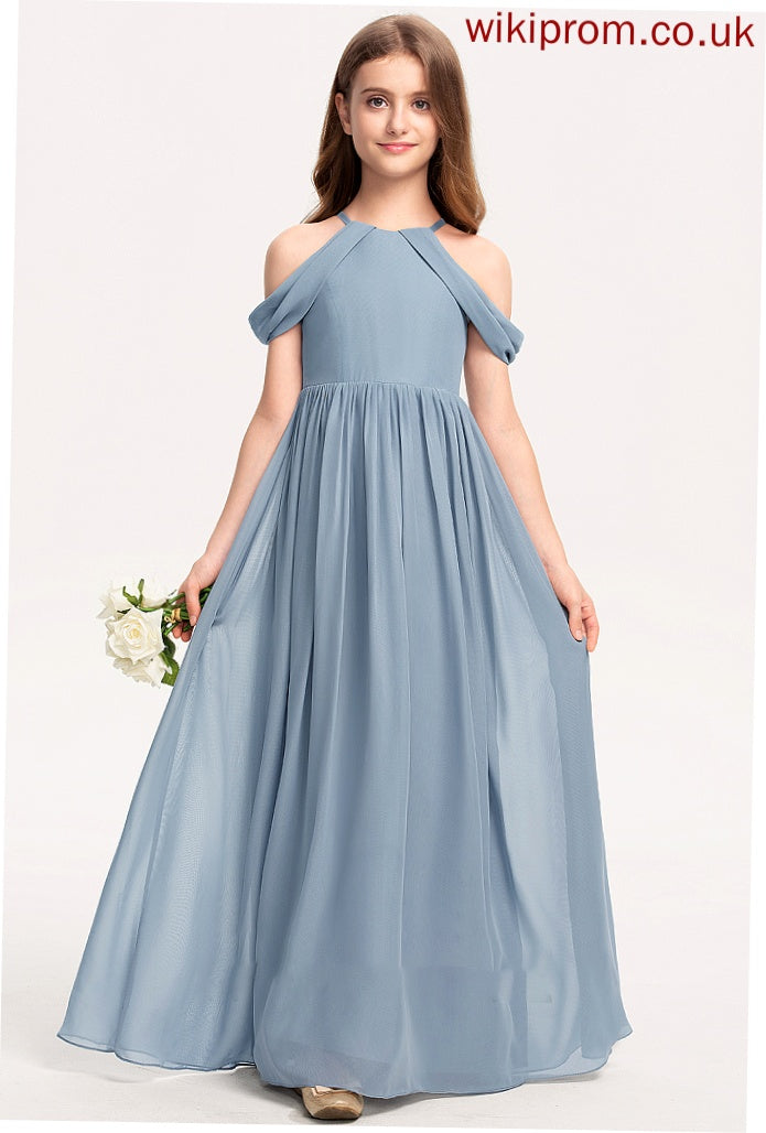 Chiffon A-Line Nora Ruffle Scoop Floor-Length Neck Junior Bridesmaid Dresses With