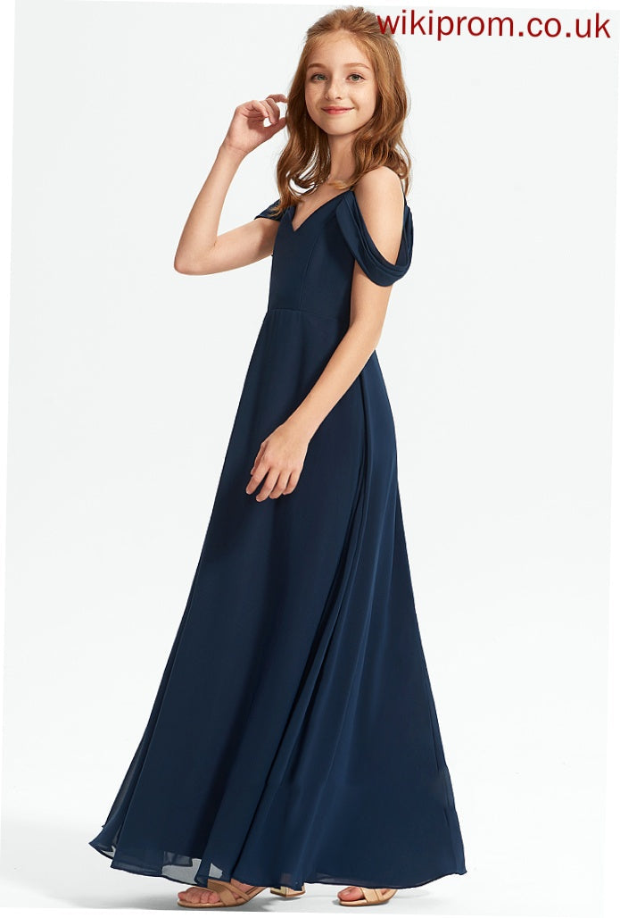 A-Line Off-the-Shoulder Junior Bridesmaid Dresses Floor-Length Chiffon Ally