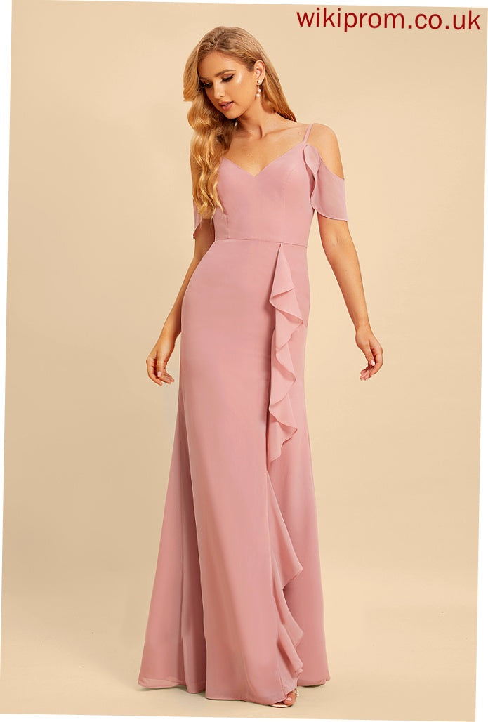 Embellishment Floor-Length Ruffle A-Line SplitFront Silhouette Fabric V-neck Length Neckline Paulina Trumpet/Mermaid Bridesmaid Dresses