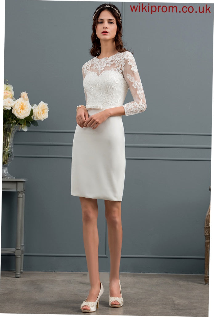 Wedding Dresses With Cassandra Dress Sequins Wedding Illusion Knee-Length Bow(s) Sheath/Column Lace