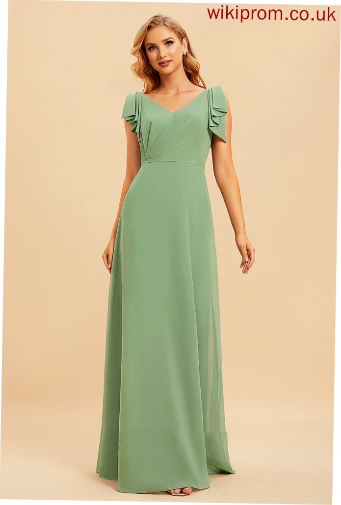 Floor-Length Neckline Silhouette Ruffle Embellishment A-Line Fabric Length V-neck Alison Bridesmaid Dresses