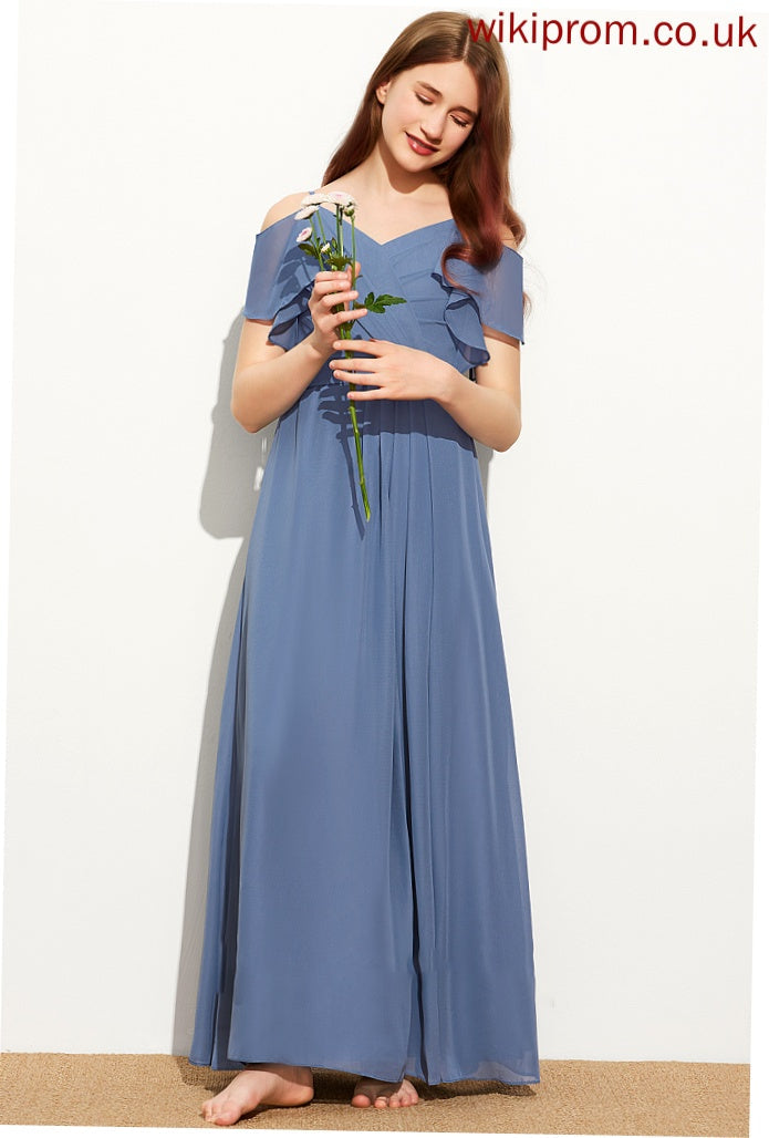 Chiffon Junior Bridesmaid Dresses Ruffle With Bow(s) Floor-Length Off-the-Shoulder A-Line Jolie